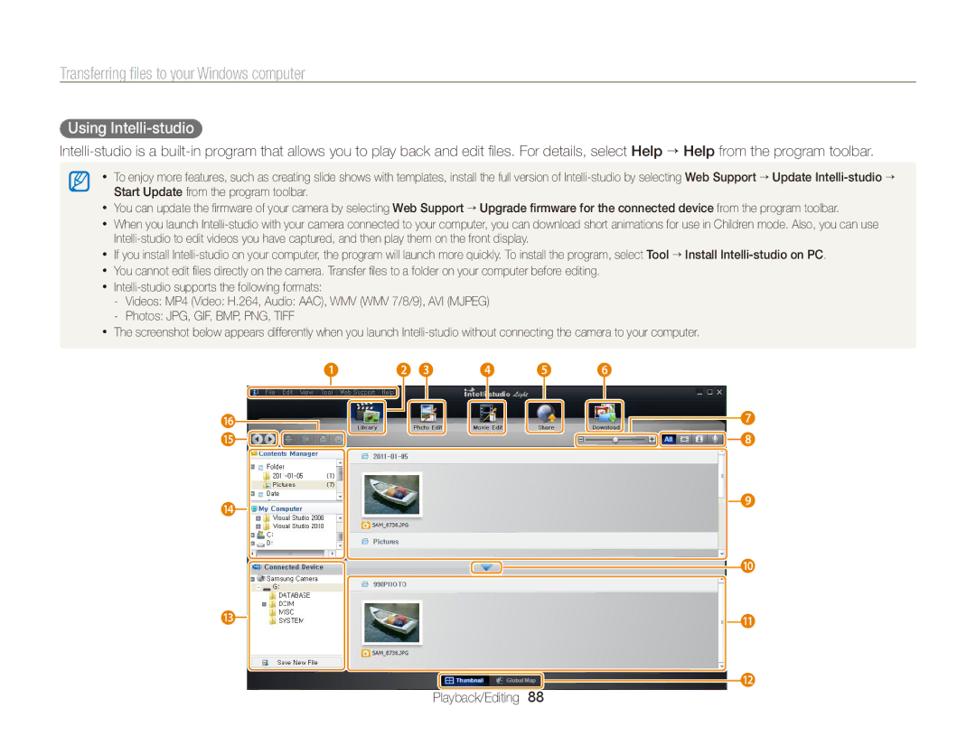 Samsung ECPL170 user manual Transferring files to your Windows computer, Using Intelli-studio  